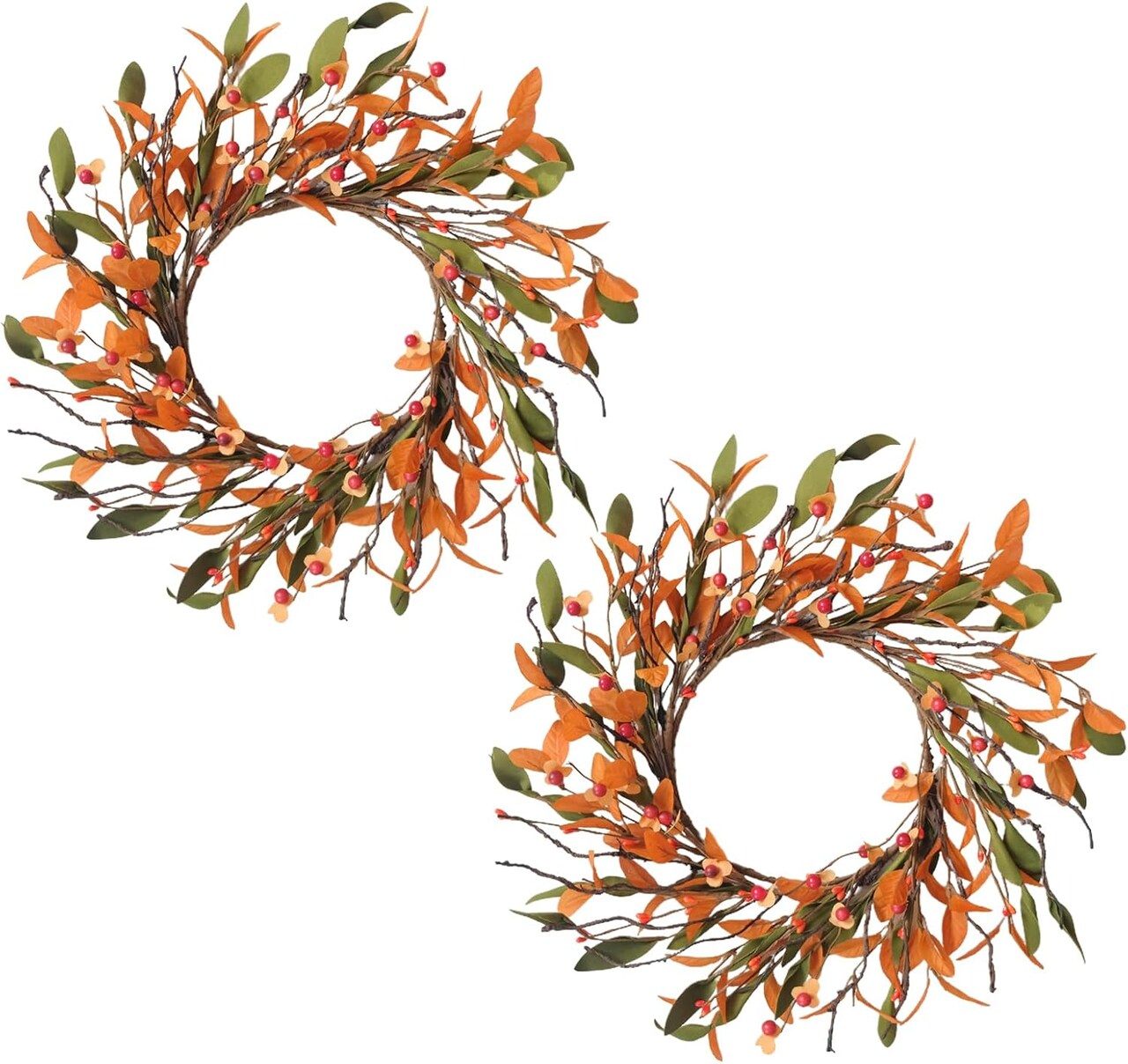 14 Inches 2 Pcs Fall Wreaths for Front Door(14"-2pcs)3"D x 14"W x 14"H